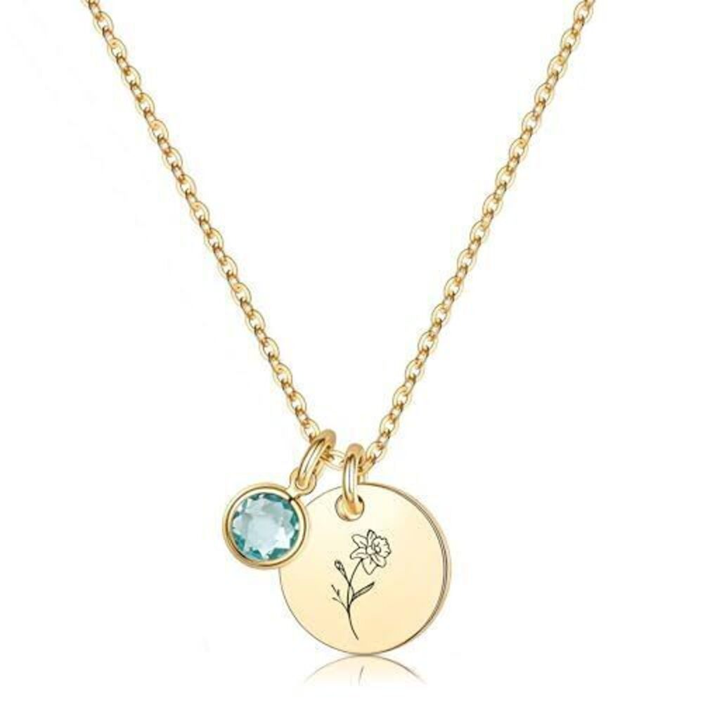 3397 Birth Flower Necklaces , 18K Gold Plated Dainty Birthstone Pendant
